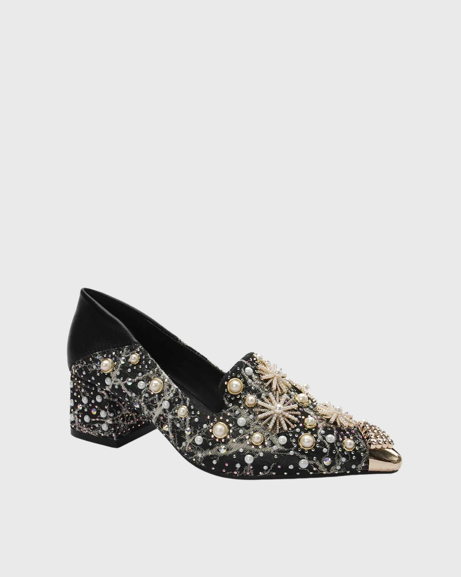 Greta Pearl Embellished Heels In Black