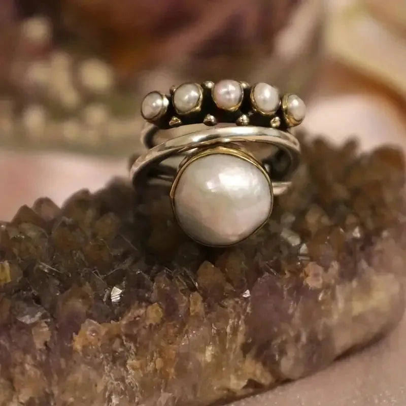 Pearl Stacking Rings Set