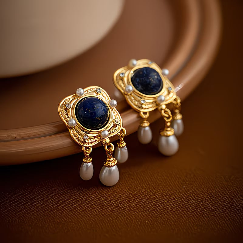 Royal Blue Pearl Chandelier Earrings