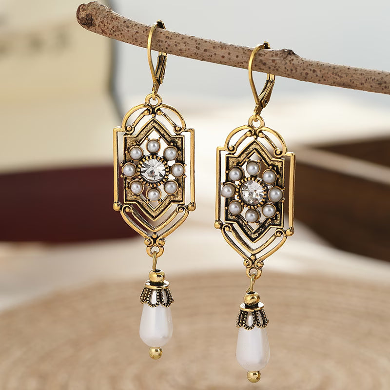 Vintage Golden Inlaid Pearl Earrings