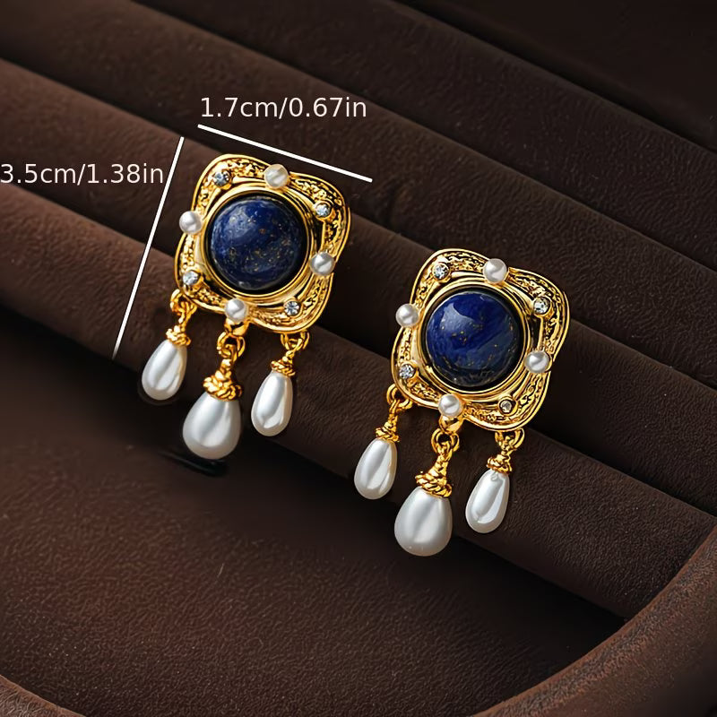 Royal Blue Pearl Chandelier Earrings