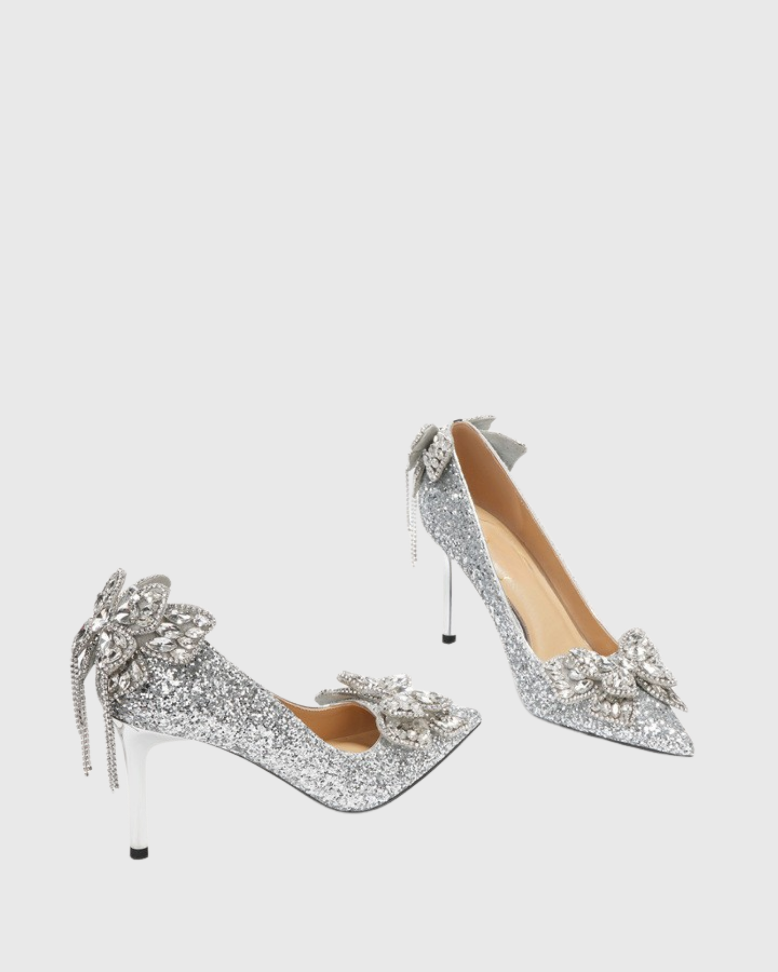 Azalea Sequin Bow Fringe Pumps In Silver