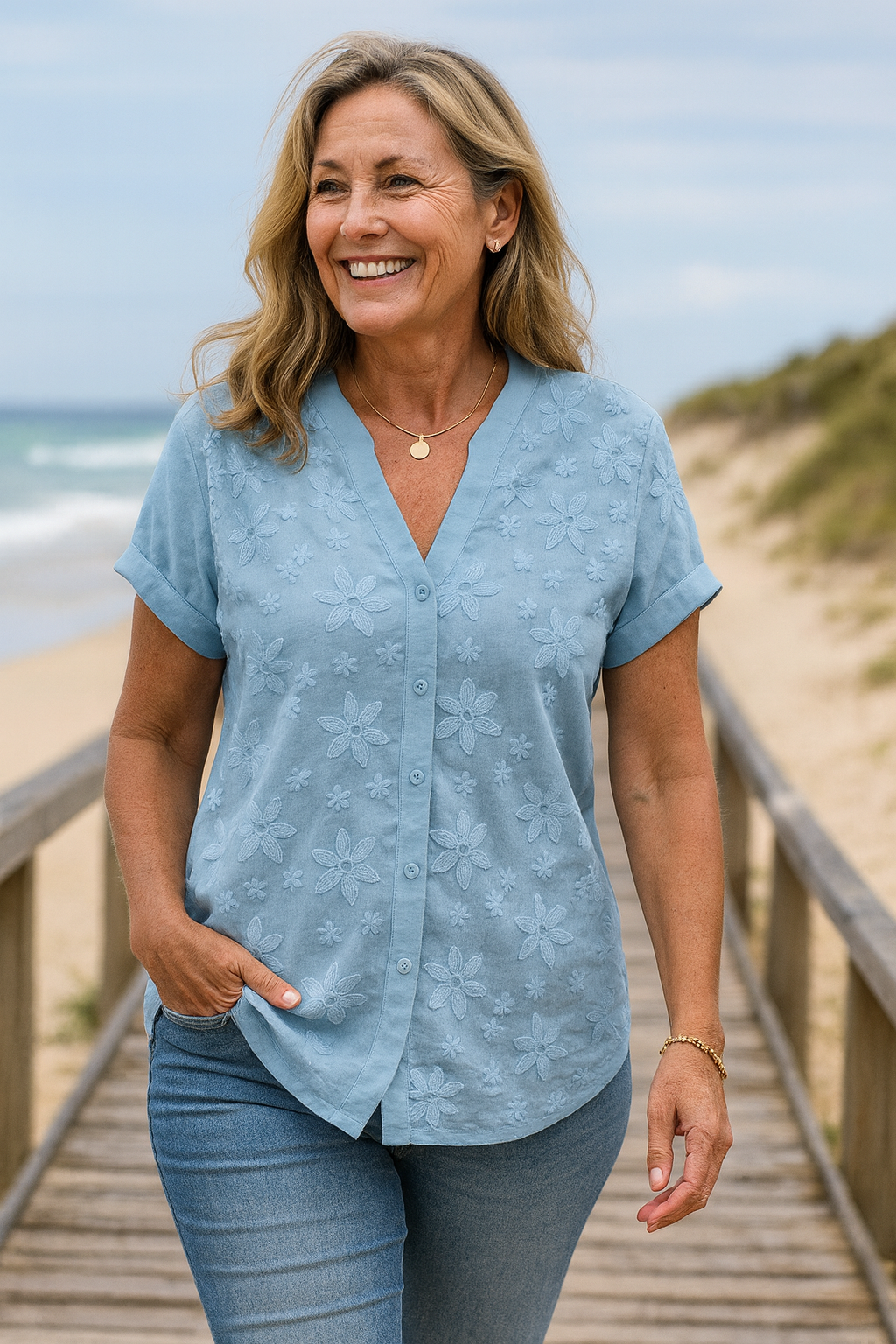 Rena Natural Cotton-Linen Top