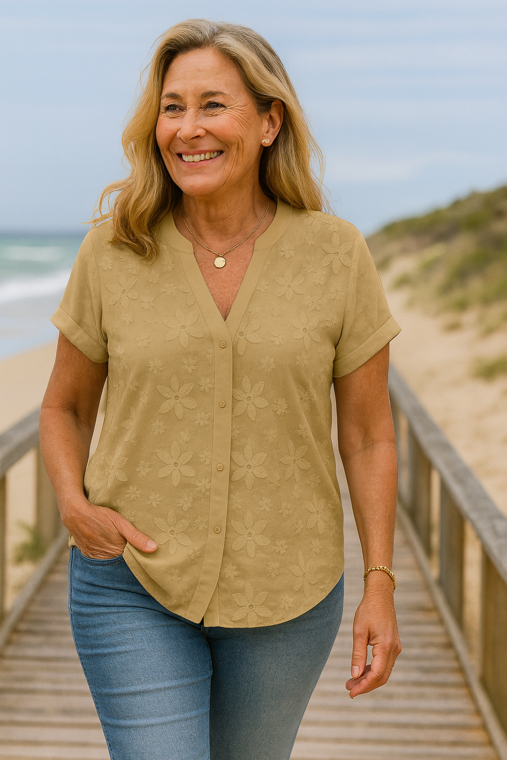 Rena Natural Cotton-Linen Top