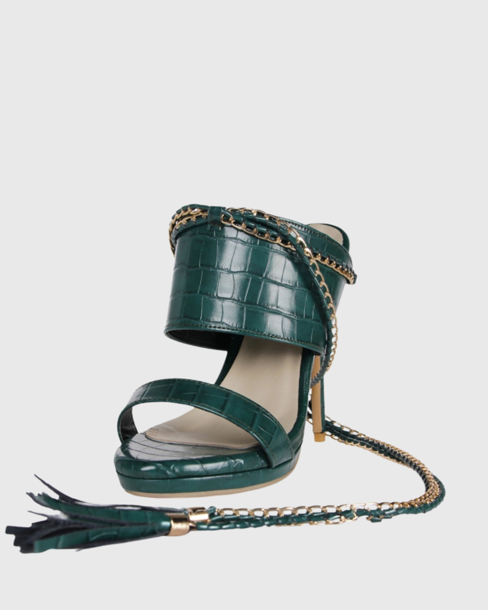 Demi Snake Texture Lace Up Sandals In Green