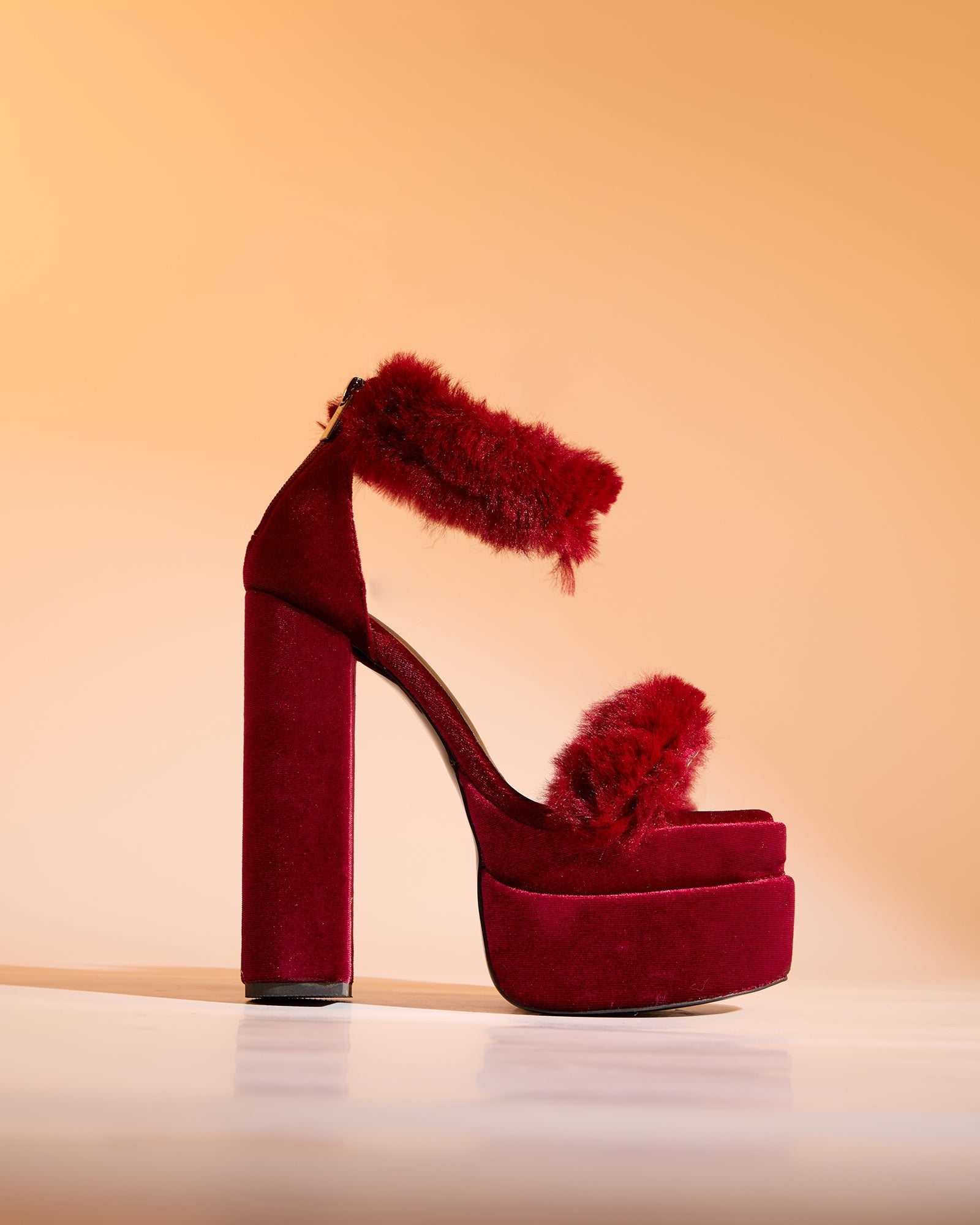 Indie Faux Fur Strap Platform Sandals In Red