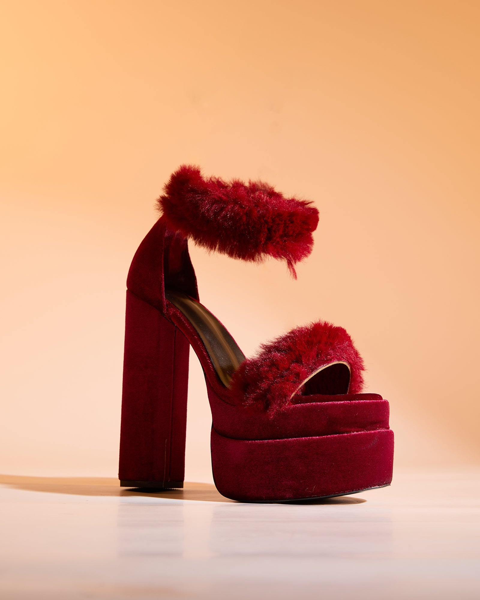 Indie Faux Fur Strap Platform Sandals In Red