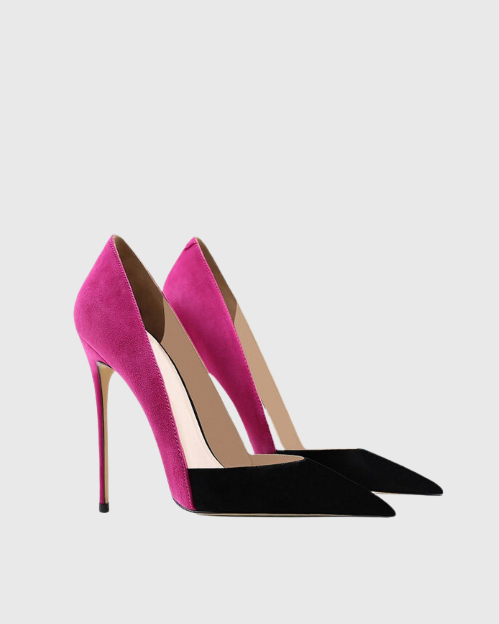 Itala Splicing Velvet Pumps In Black & Pink
