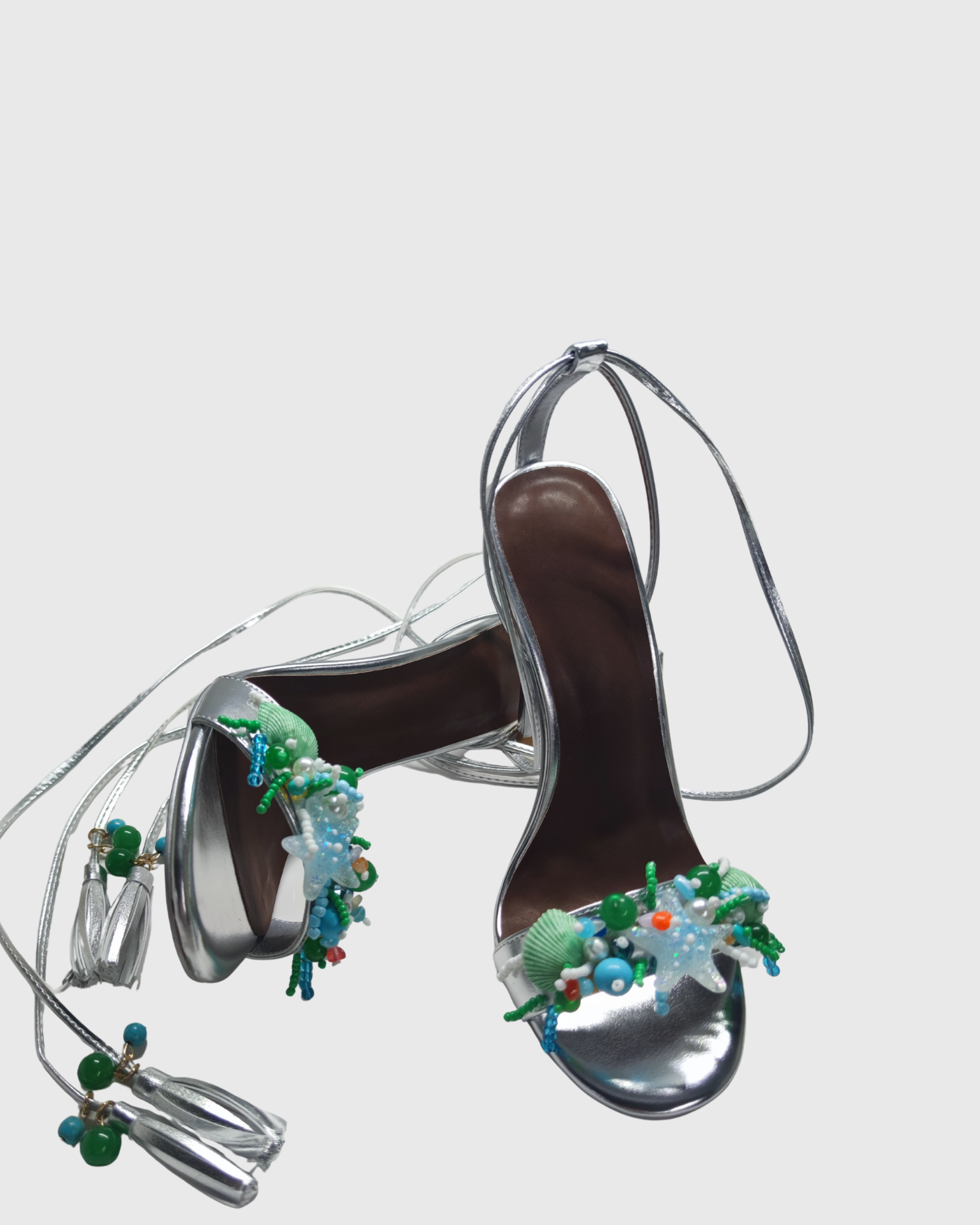 Melania Starfish Lace Up Sandals In Silver