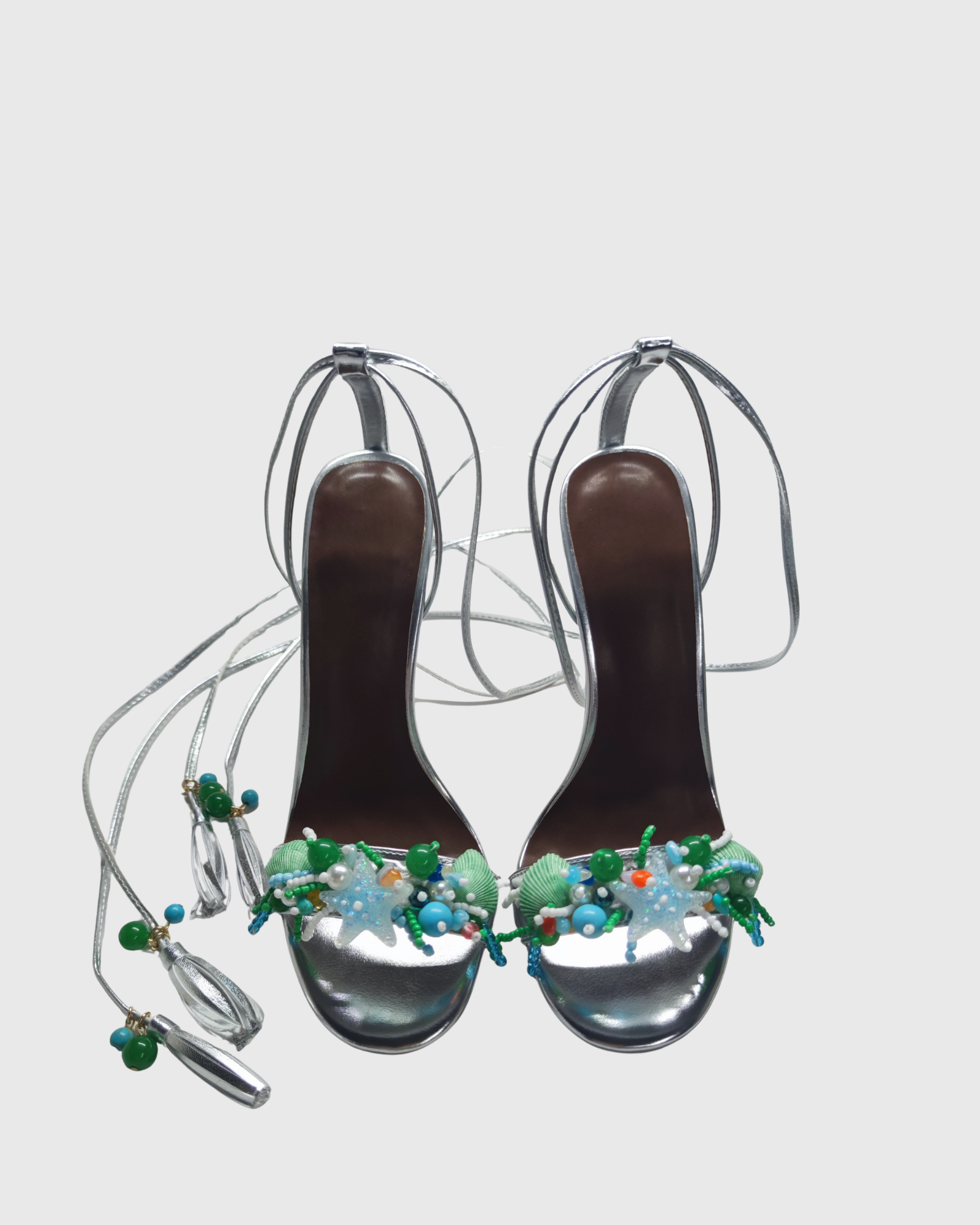 Melania Starfish Lace Up Sandals In Silver