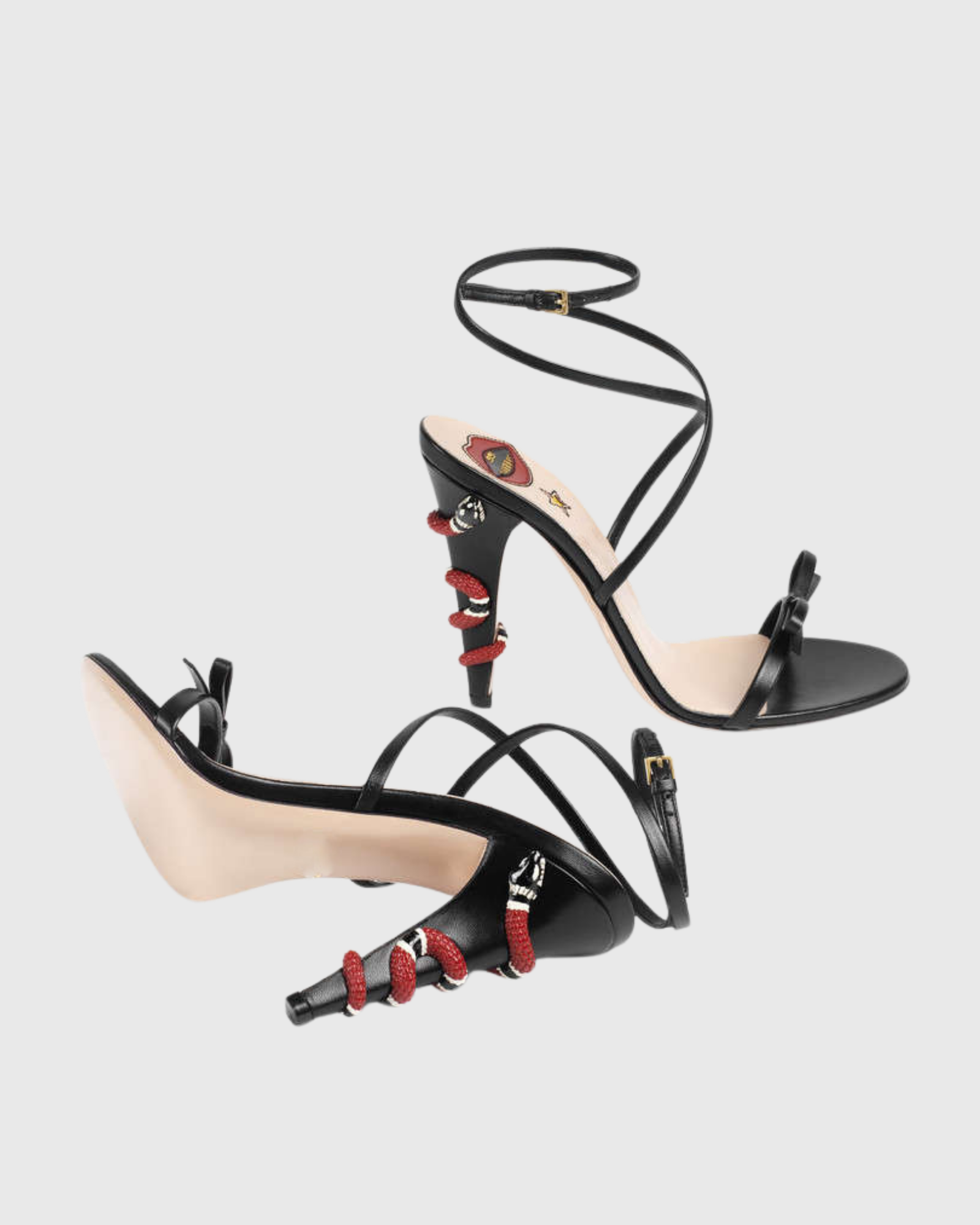 Noor Cross Snake Spiral Heels In Black