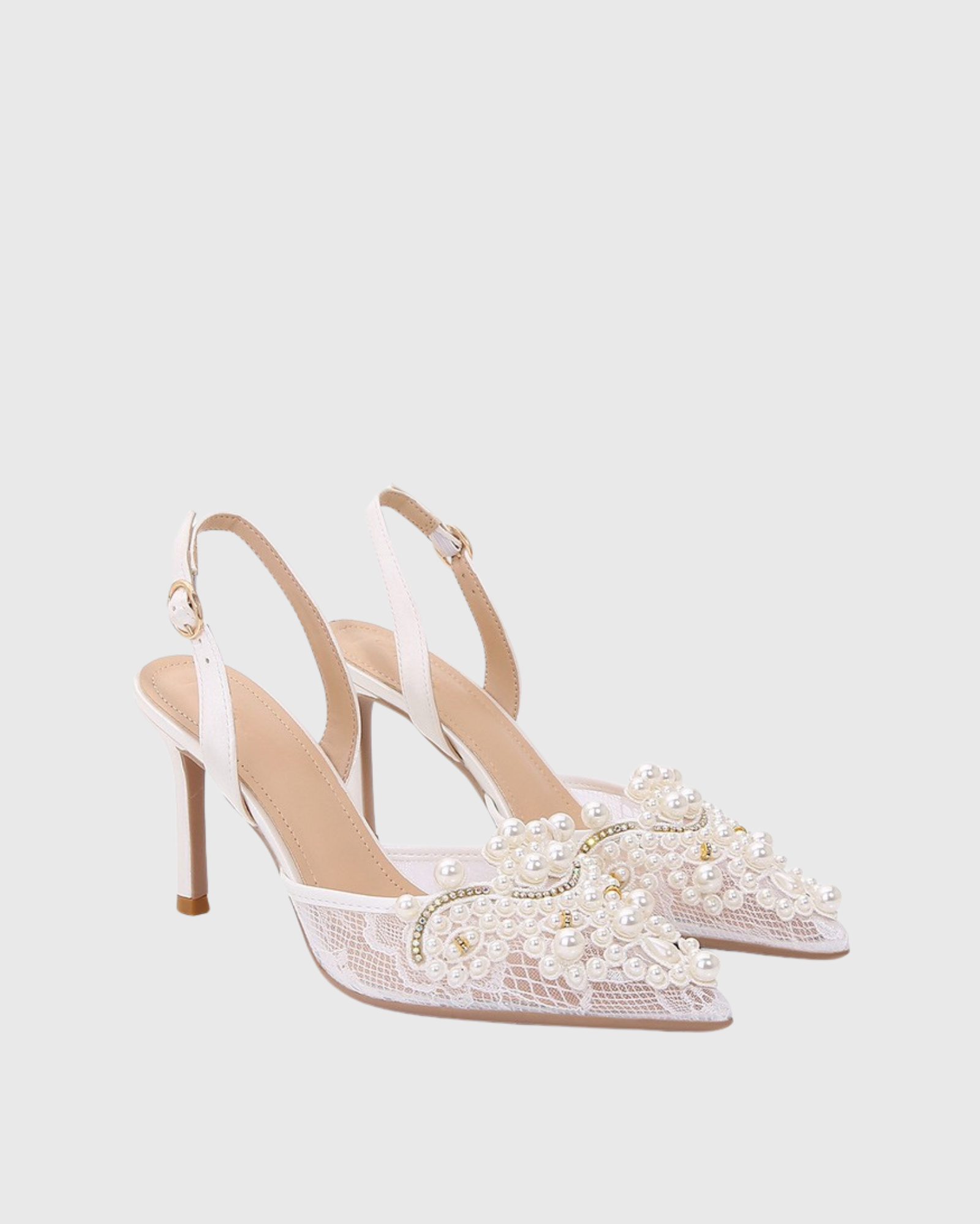 Sadb Pearl Embellisehd Lace Slingback Pumps In White