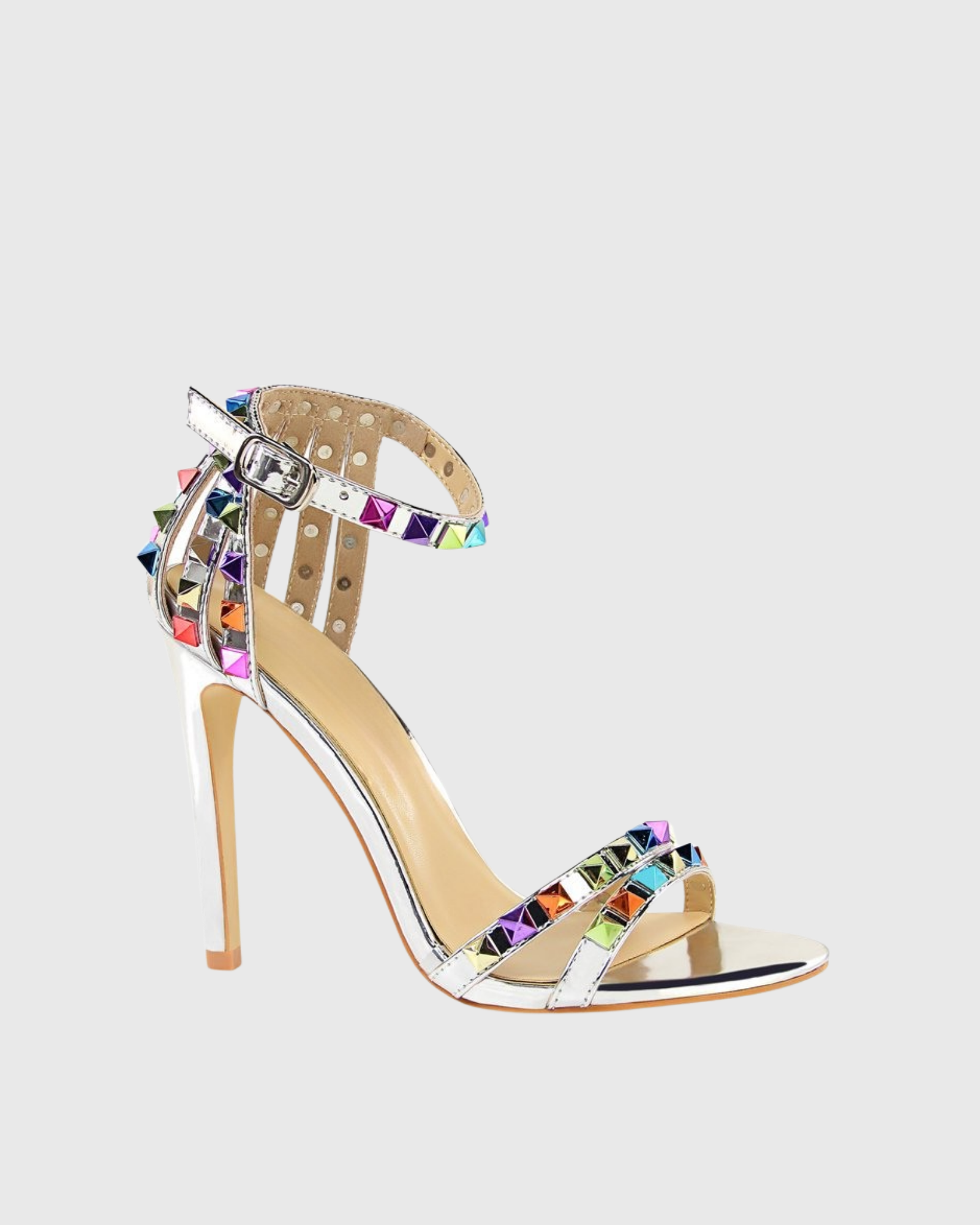 Senta Rivet Metallic Strap Sandals In Silver