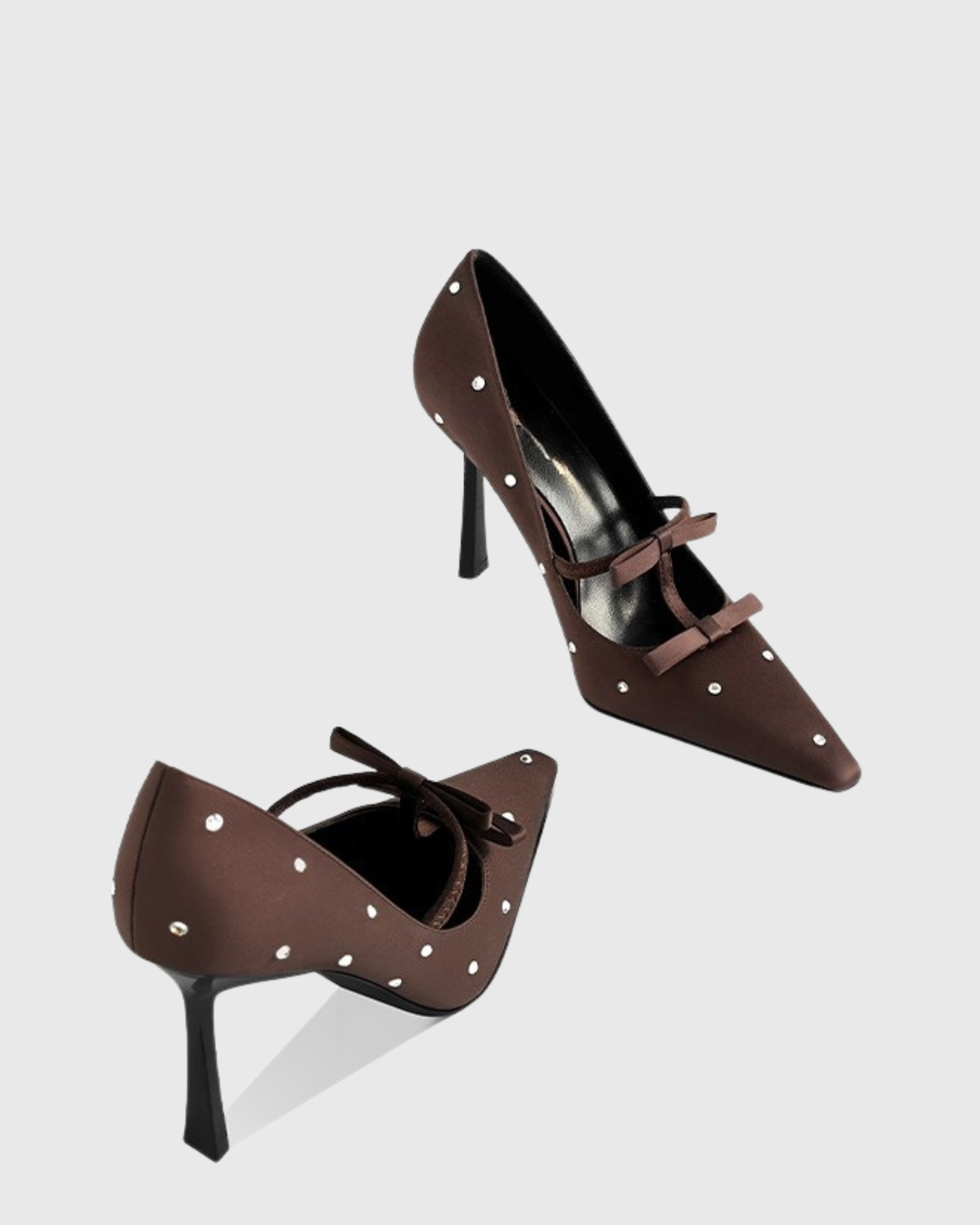 Zaina Polka Dot Bow Satin Pumps In Brown